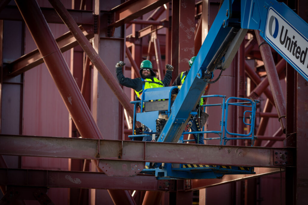 Industrial construction worker on iron range